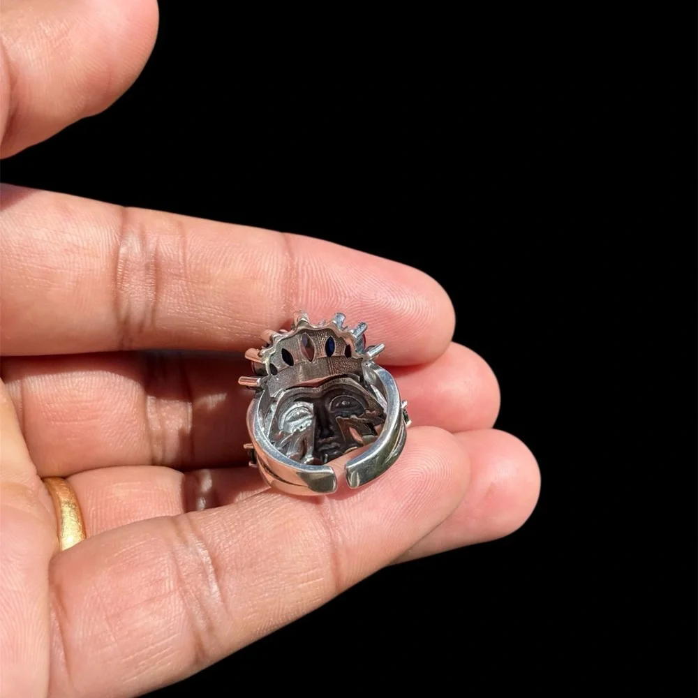 Colorful Face Ring 925 Sterling Silver | Adjustable Size 7